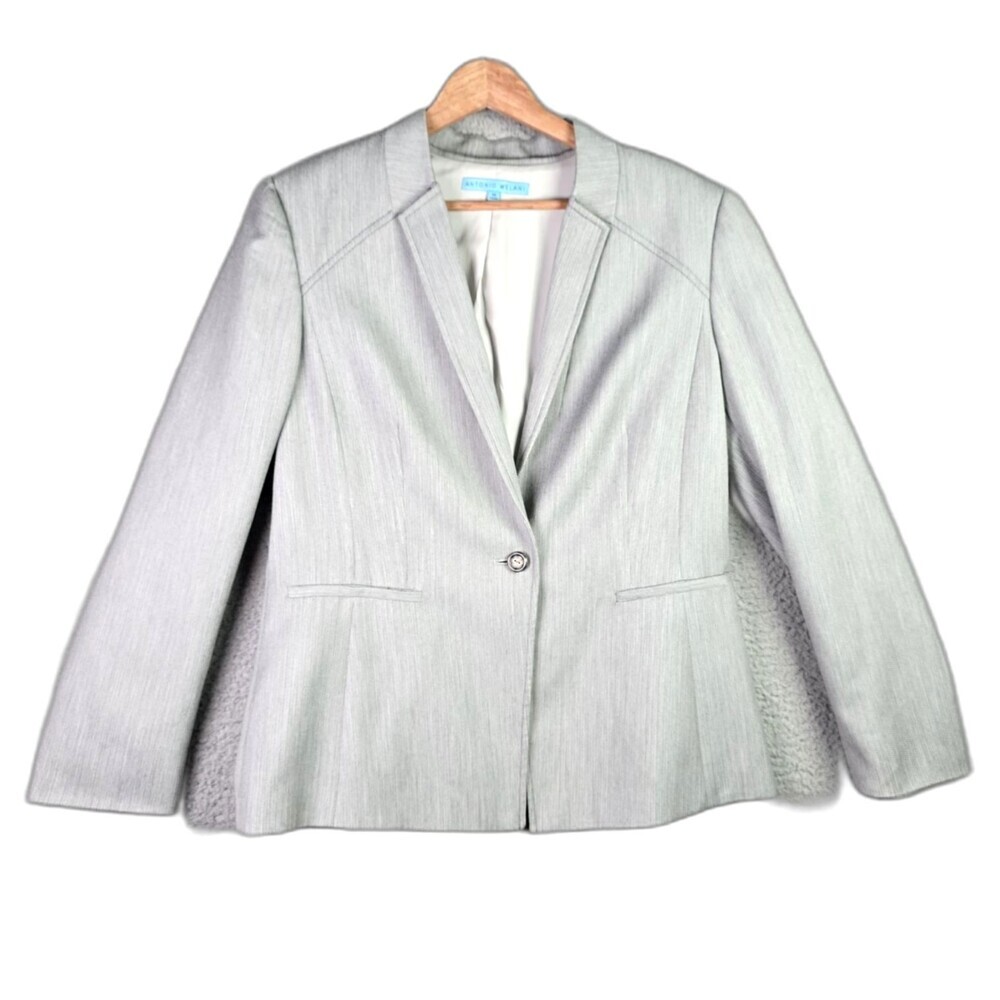 Antonio Melani Blazer Gray 14 Herringbone Stretch Structured Quiet Luxury